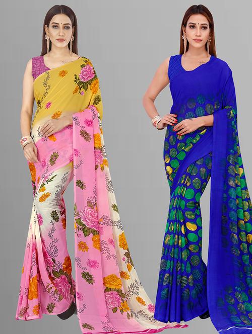 pack of 2 casual wear combo sarees with blouse - 21405786 - Very Small Image - 1