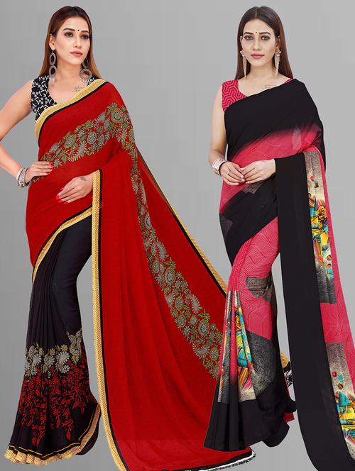 women pack of 2 printed saree with blouse - 21405788 - Very Small Image - 1