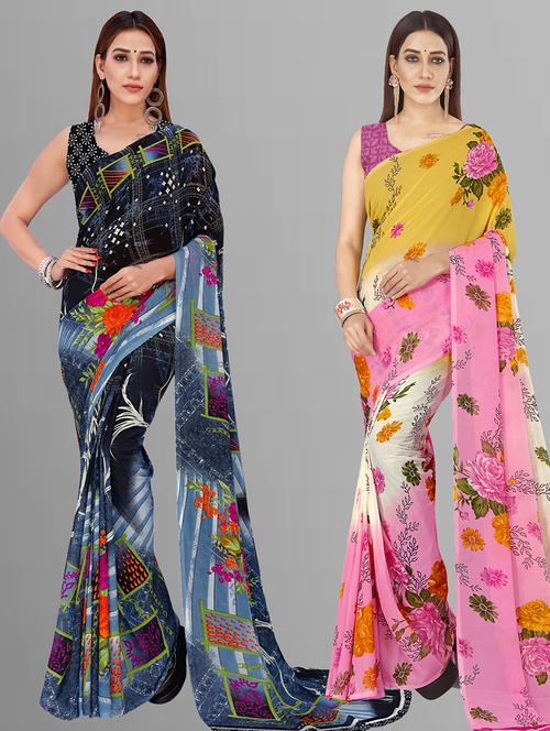 pack of 2 printed casual wear sarees with blouse - 21405789 - Very Small Image - 1