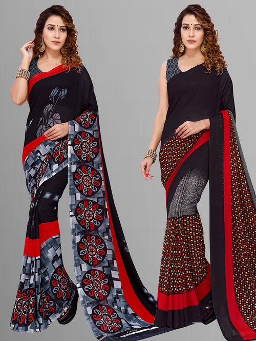 pack of 2 casual wear combo sarees with blouse - 21405872 - Very Small Image - 1