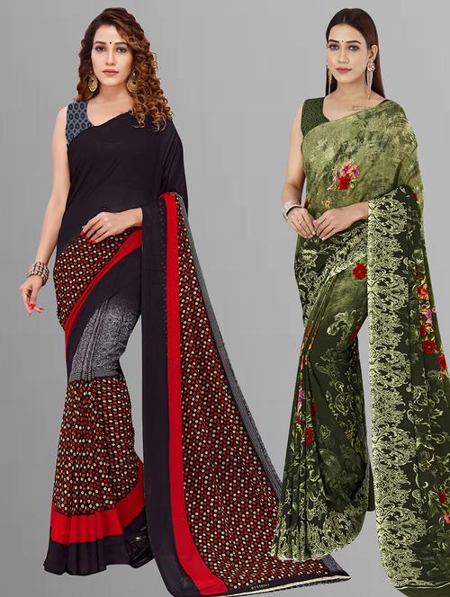 pack of 2 printed casual wear sarees with blouse - 21405874 - Very Small Image - 1