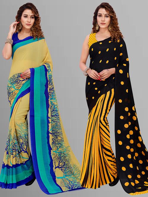 pack of 2 printed casual wear sarees with blouse - 21405875 - Very Small Image - 1