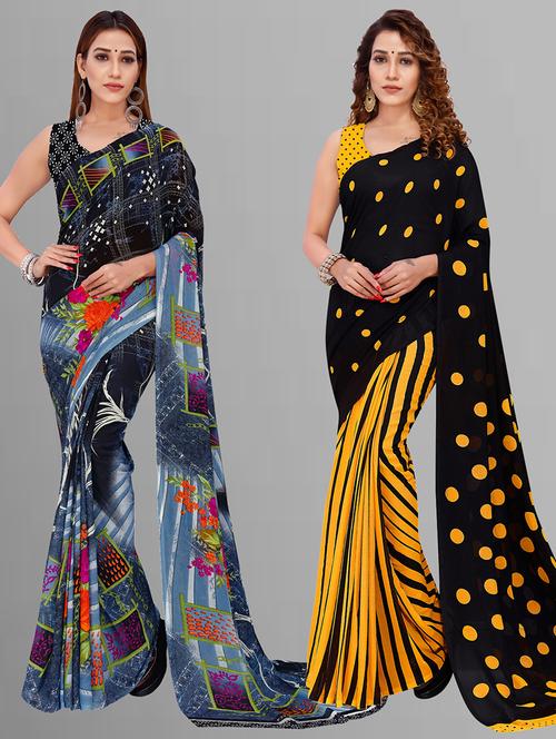 pack of 2 printed casual wear sarees with blouse - 21405877 - Very Small Image - 1