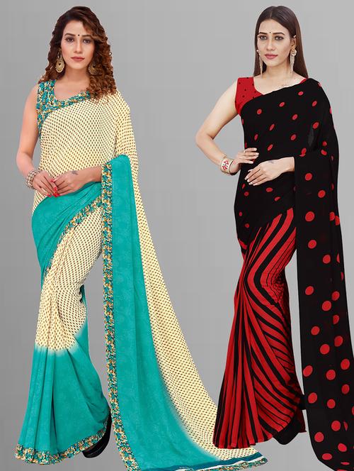 pack of 2 casual wear combo sarees with blouse - 21405880 - Very Small Image - 1