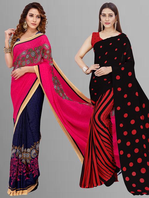 pack of 2 printed casual wear sarees with blouse - 21405881 - Very Small Image - 1