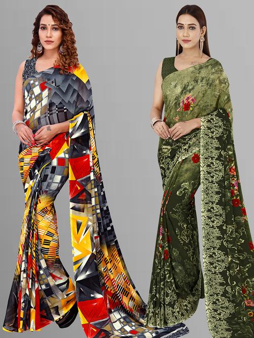 pack of 2 printed casual wear sarees with blouse - 21405891 - Very Small Image - 1