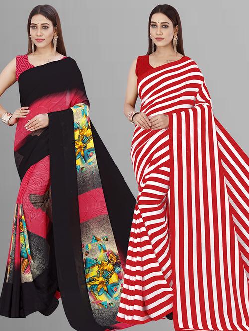 pack of 2 printed casual wear sarees with blouse - 21405939 - Very Small Image - 1