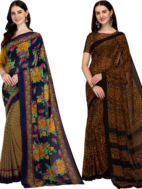 pack of 2 printed casual wear sarees with blouse - 21405970 - Very Small Image - 1