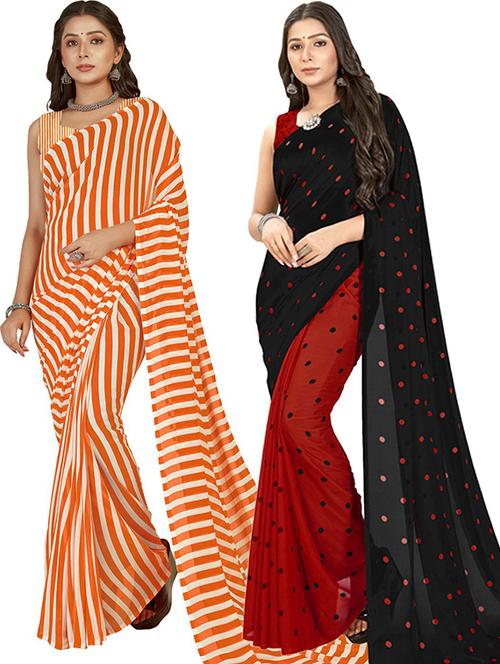 pack of 2 printed casual wear sarees with blouse - 21405975 - Very Small Image - 1