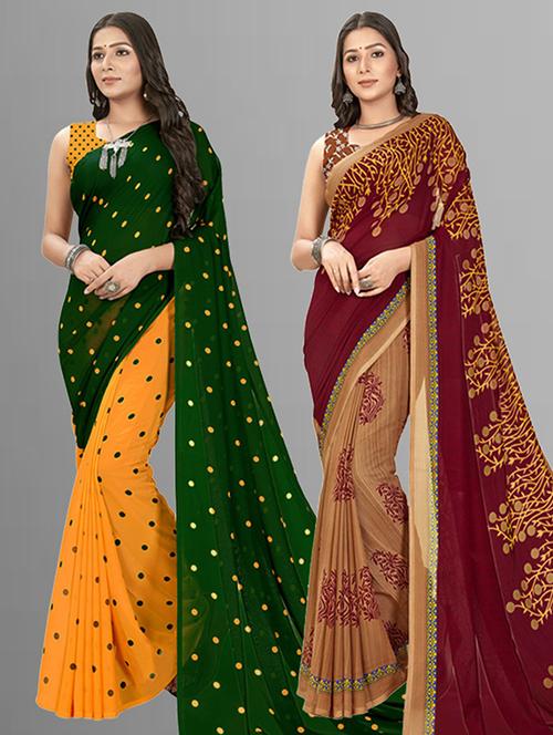 pack of 2 printed casual wear sarees with blouse - 21405982 - Very Small Image - 1