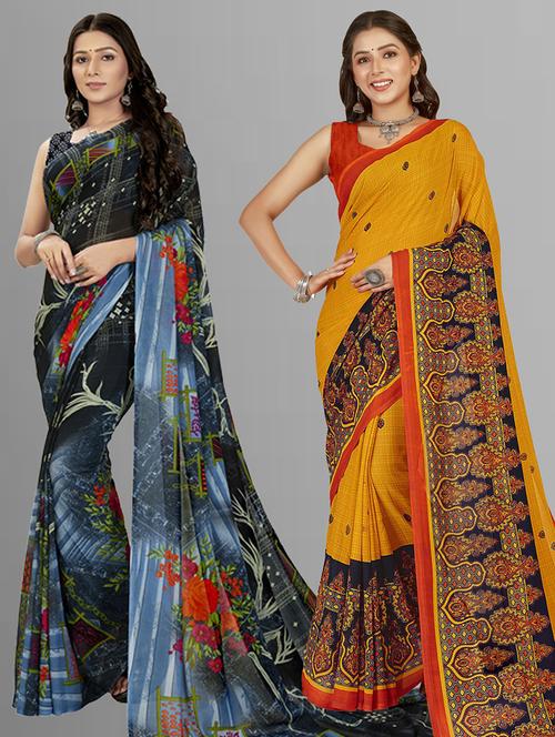 pack of 2 printed casual wear sarees with blouse - 21405983 - Very Small Image - 1
