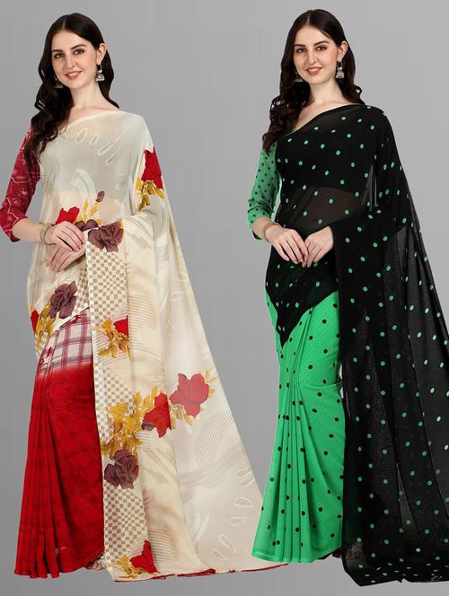 women combo pack of 2 printed saree with blouse - 21405986 - Very Small Image - 1