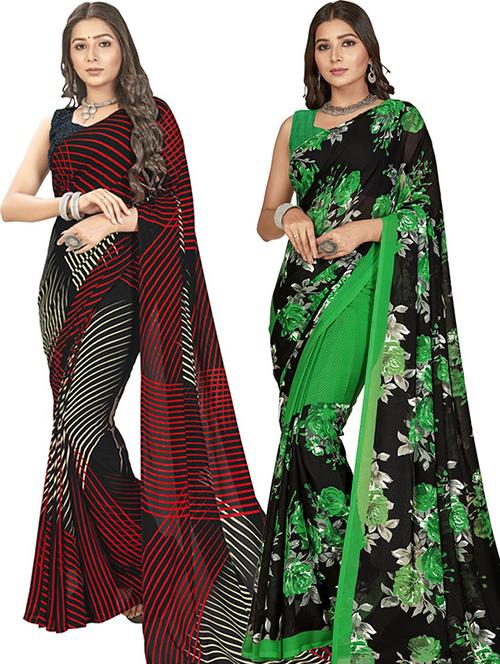 women pack of 2 printed saree with blouse - 21405990 - Very Small Image - 1