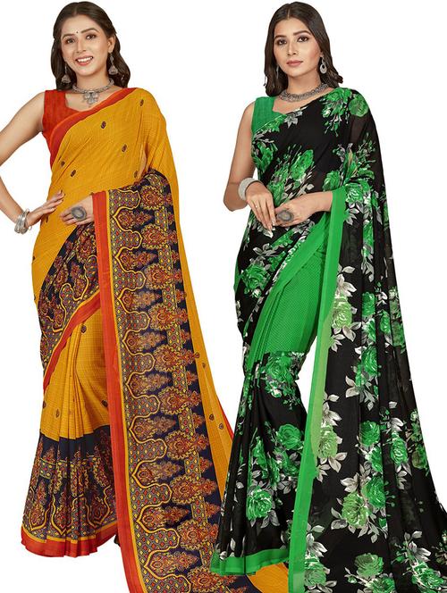 women multi color printed saree combo with blouse - 21405991 - Very Small Image - 1