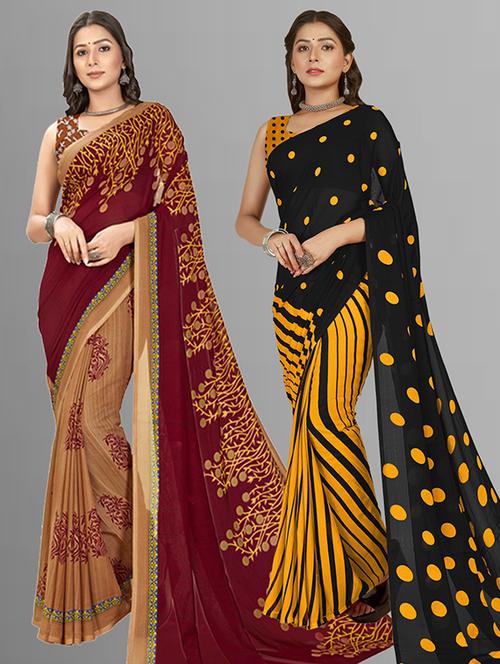 pack of 2 printed casual wear sarees with blouse - 21405994 - Very Small Image - 1