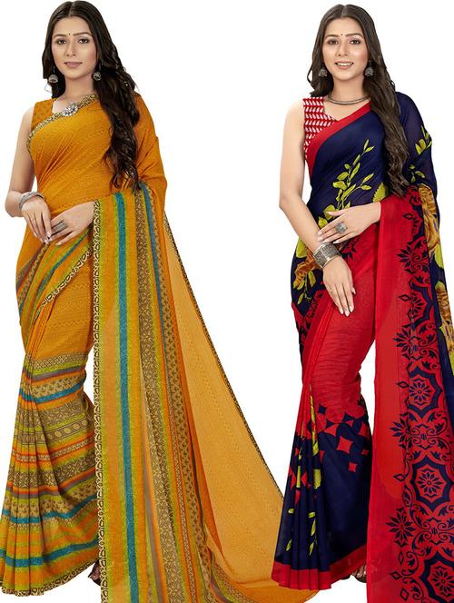 pack of 2 printed casual wear sarees with blouse - 21405996 - Very Small Image - 1
