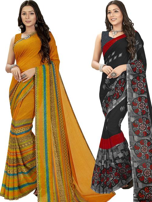 pack of 2 printed casual wear sarees with blouse - 21405997 - Very Small Image - 1