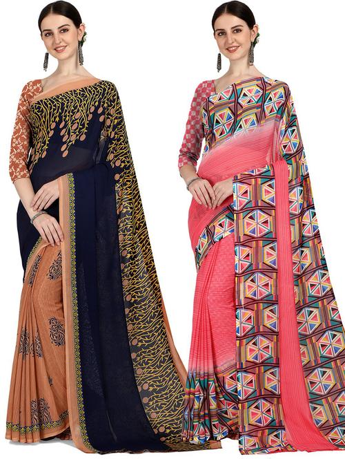 women pack of 2 printed saree with blouse - 21405998 - Very Small Image - 1