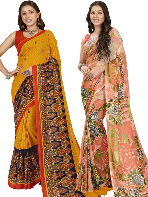 women pack of 2 printed saree with blouse - 21406001 - Very Small Image - 1