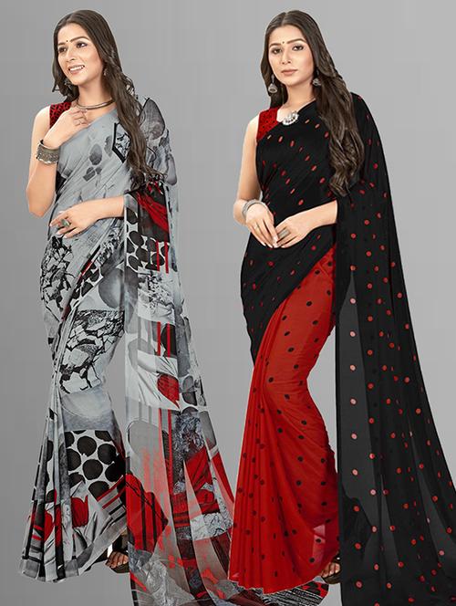 pack of 2 printed casual wear sarees with blouse - 21406003 - Very Small Image - 1