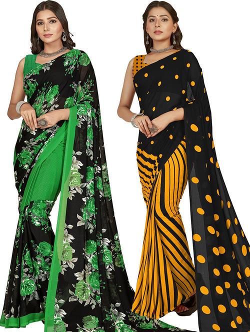 pack of 2 printed casual wear sarees with blouse - 21406004 - Very Small Image - 1
