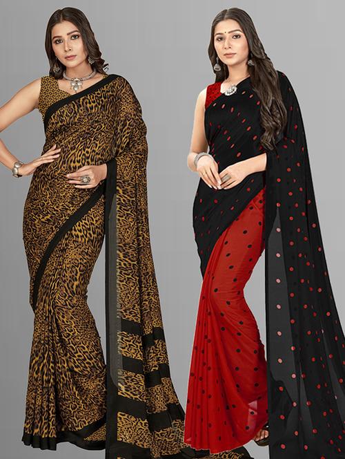 women pack of 2 printed saree with blouse - 21406005 - Very Small Image - 1