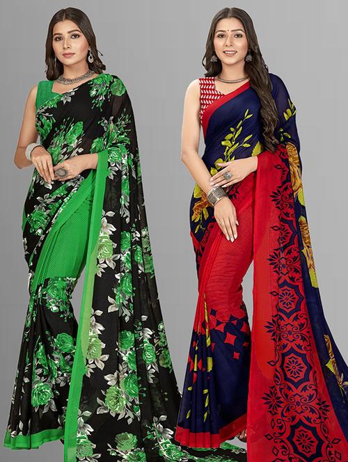 women pack of 2 printed saree with blouse - 21406006 - Very Small Image - 1