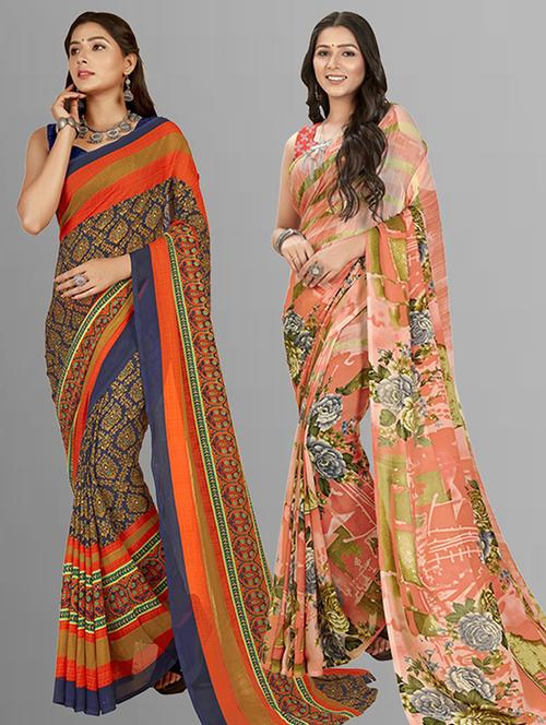 pack of 2 casual wear combo sarees with blouse - 21406010 - Very Small Image - 1