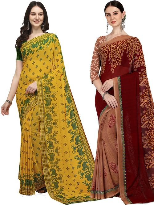 pack of 2 printed casual wear sarees with blouse - 21406014 - Very Small Image - 1