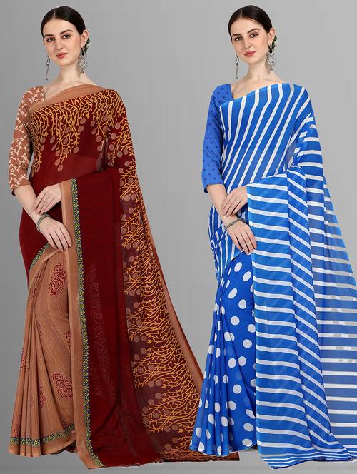 pack of 2 casual wear combo sarees with blouse - 21406015 - Very Small Image - 1