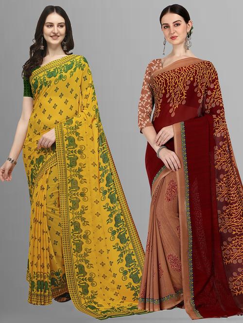 pack of 2 printed casual wear sarees with blouse - 21406017 - Very Small Image - 1