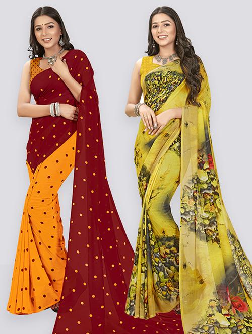 pack of 2 casual wear combo sarees with blouse - 21406020 - Very Small Image - 1