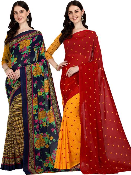 pack of 2 printed casual wear sarees with blouse - 21406024 - Very Small Image - 1