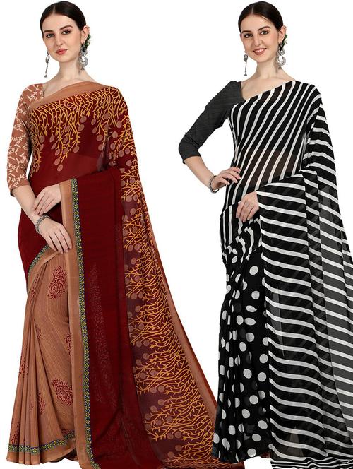 pack of 2 casual wear combo sarees with blouse - 21406026 - Very Small Image - 1