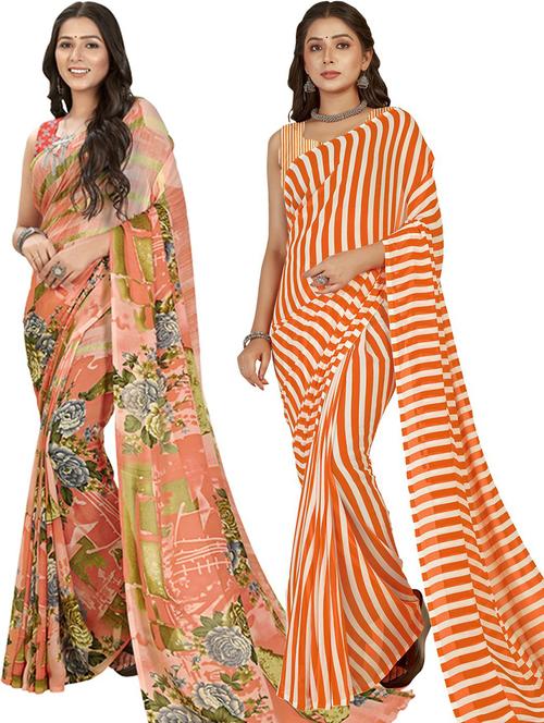 pack of 2 printed casual wear sarees with blouse - 21406027 - Very Small Image - 1