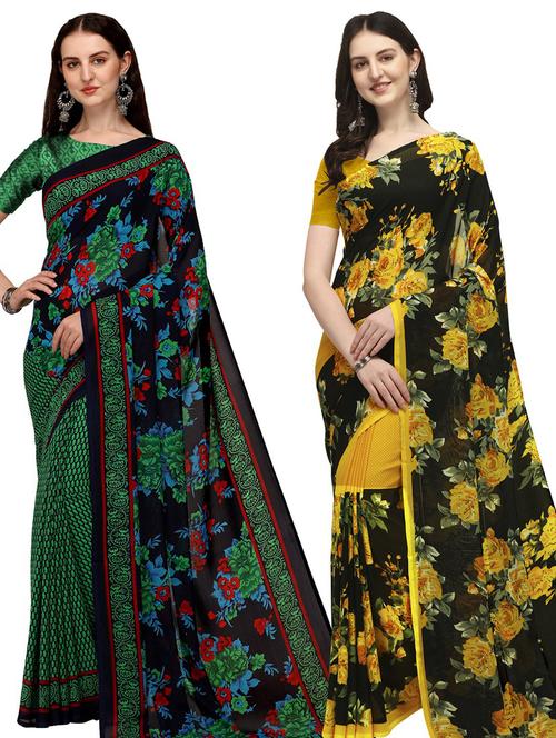 pack of 2 casual wear combo sarees with blouse - 21406030 - Very Small Image - 1