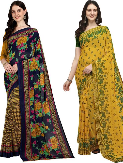 pack of 2 printed casual wear sarees with blouse - 21406034 - Very Small Image - 1