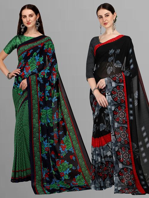 pack of 2 printed casual wear sarees with blouse - 21406036 - Very Small Image - 1