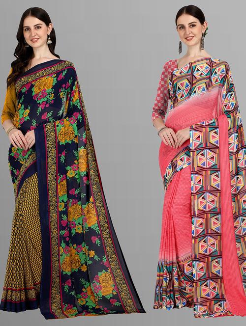 pack of 2 printed casual wear sarees with blouse - 21406037 - Very Small Image - 1