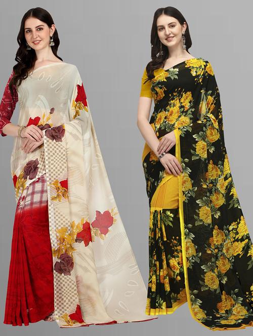 pack of 2 printed casual wear sarees with blouse - 21406042 - Very Small Image - 1
