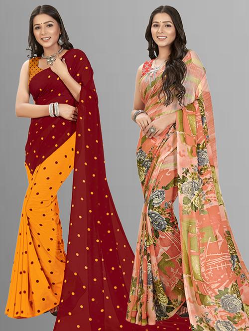 pack of 2 printed casual wear sarees with blouse - 21406045 - Very Small Image - 1