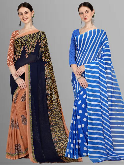 pack of 2 printed casual wear sarees with blouse - 21406047 - Very Small Image - 1