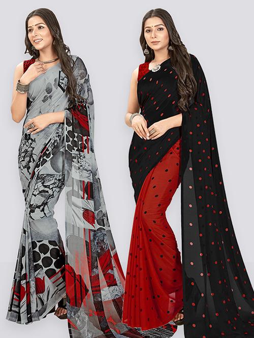 pack of 2 printed casual wear sarees with blouse - 21406049 - Very Small Image - 1