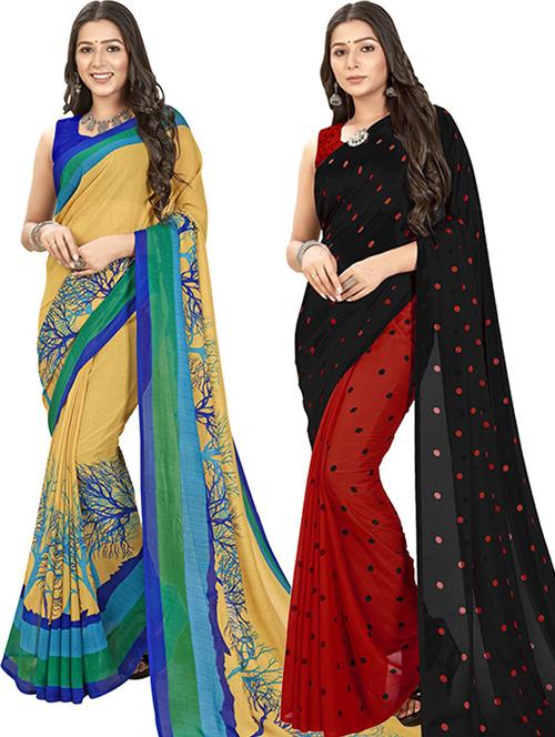 pack of 2 printed casual wear sarees with blouse - 21406051 - Very Small Image - 1