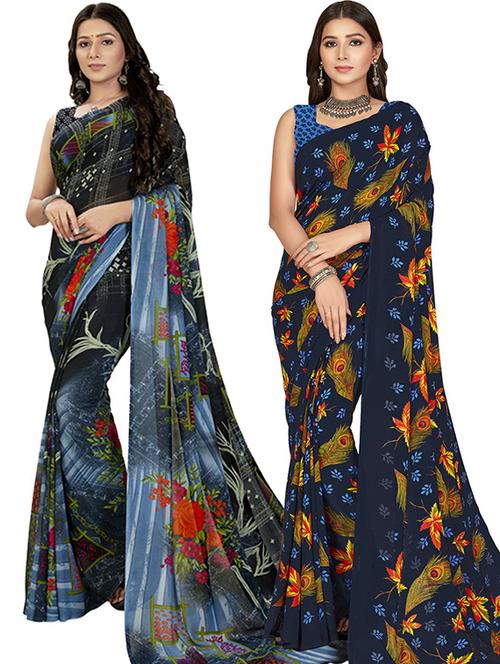 pack of 2 printed casual wear sarees with blouse - 21406058 - Very Small Image - 1