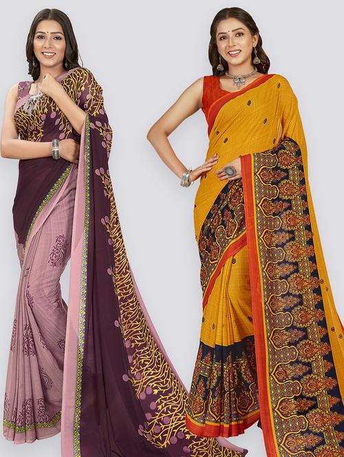 pack of 2 printed casual wear sarees with blouse - 21406064 - Very Small Image - 1