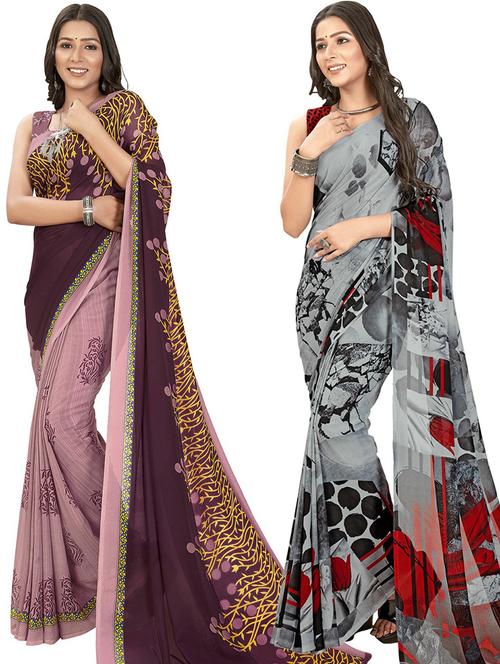 pack of 2 printed casual wear sarees with blouse - 21406065 - Very Small Image - 1