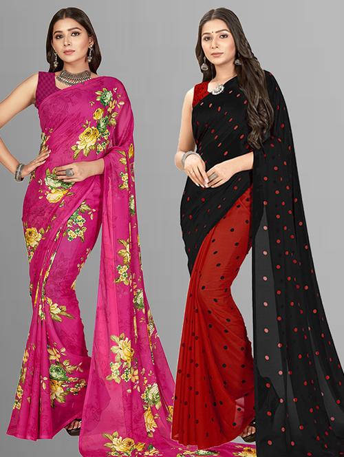 pack of 2 printed casual wear sarees with blouse - 21406075 - Very Small Image - 1