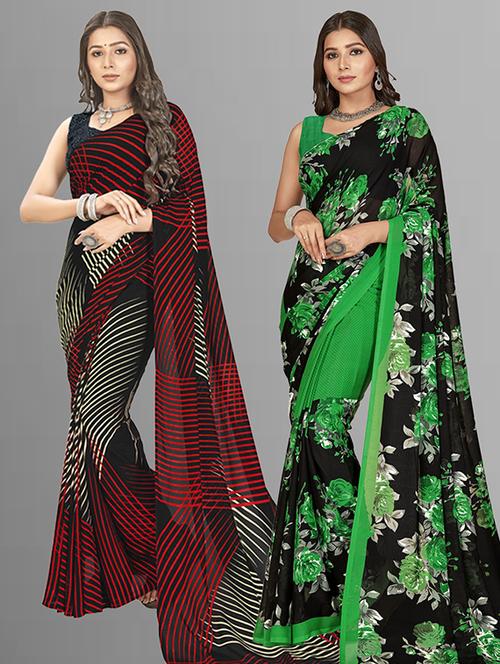 women pack of 2 printed saree with blouse - 21406076 - Very Small Image - 1
