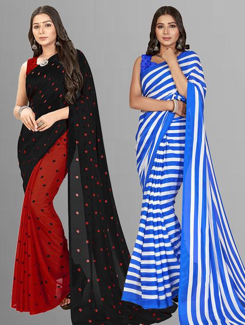 pack of 2 casual wear combo sarees with blouse - 21406077 - Very Small Image - 1